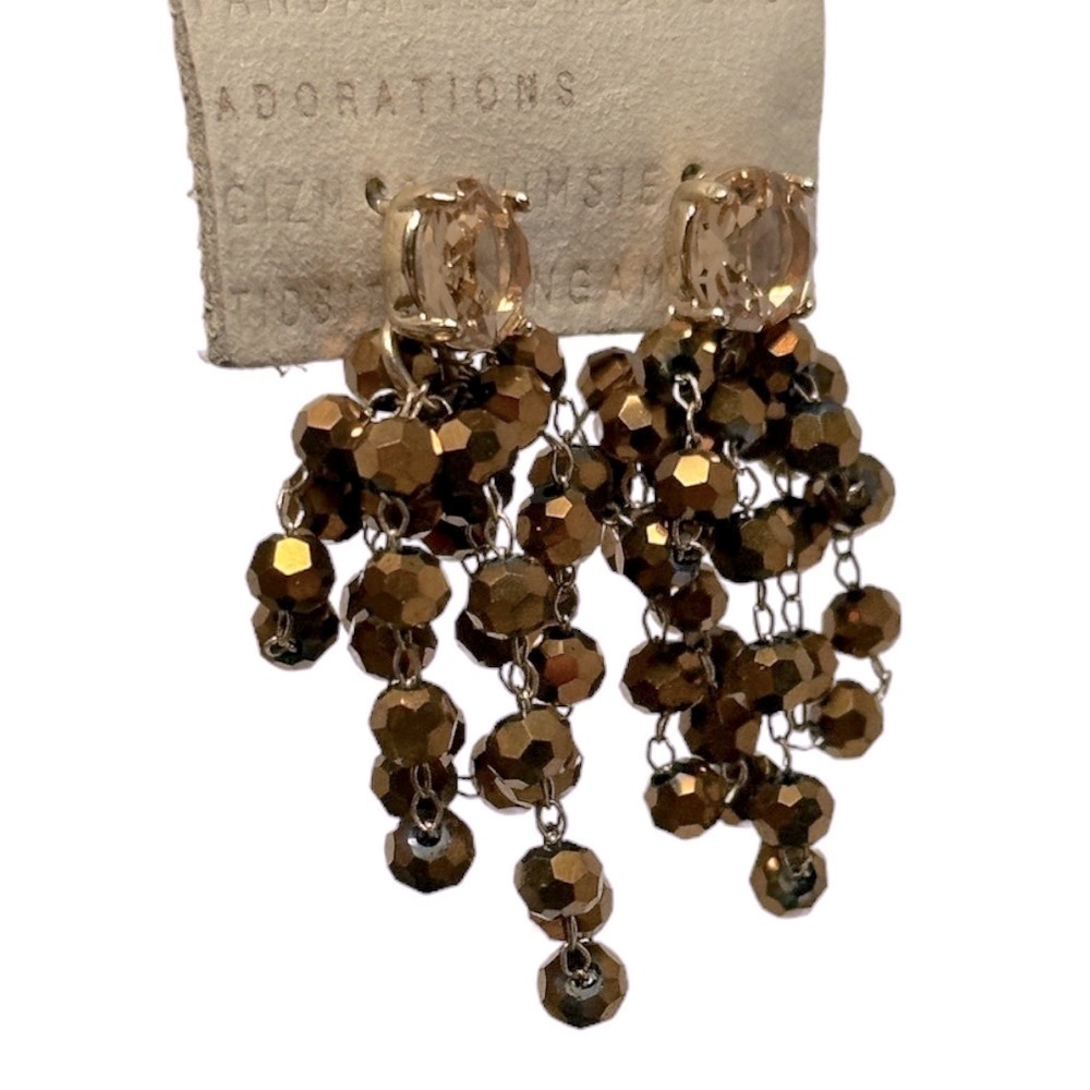 Anthropologie Waterfall Glass Beaded Rhinestone Drop Earrings NWT
